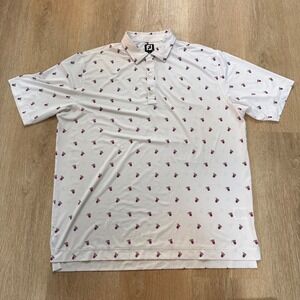 FootJoy All Over Print Golf Polo Mens 2XL White‎ Purple Cocktail Performance